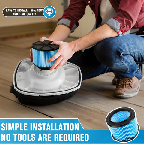 Person installing VF3500 Replacement Filter Two Pack For 4 Gallon Wet Dry Shop Vacuums 3 Layer Dust Filter