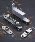 Heavy Duty Door Pivot Hinges Delivering Auto Soft Close Action Plus Invisible Hidden Mounting, featuring precise dimensions and parts.