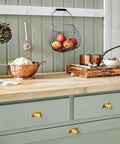 Brushed Gold Cabinet Knobs With Backplates, Zinc Alloy Kitchen Hardware, 6 Pack Single Hole Drawer Pulls on green cabinets