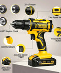 20 Volt Cordless Drill And Driver Combo Pack With Long Lasting Battery And Quick Charge Adapter Boasting Two Speed Modes and 25+1 Torque Adjustments