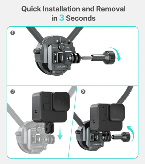 Quick release system for Neck Mount For Action Cameras With Chest Mount, POV Stabilizer, Hands Free Filming for Skiing and Travel Vlogging