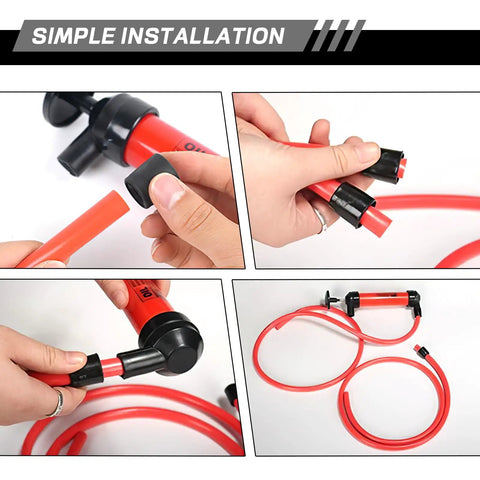 Multi Use Siphon Pump Kit For Gas, Oil And Automotive Fluids showing installation of hoses and connections