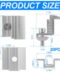 Built Tough Heavy Duty Solar Panel Clamp Kit Includes 28 Adjustable Aluminum End And Mid Mounting Brackets For Metal Tin Flat Roofs Solar Pv System Workhorse Upgrade size chart showing dimensions of various clamps.