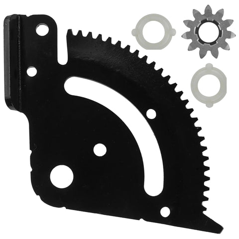 Top Shelf Steering Sector Gear Bushing Kit With Pinion Plate For John Deere Tractors Slash Through Steering Play And Roll Really Smooth Across Your Farm Today. Black sector gear with two white bushings and pinion gear.