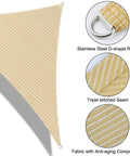 Triangle Shade Sail Canopy for Outdoor Patio Garden, 5 x 5 x 5 Feet, 185 GSM Fabric, beige, showing corner strap and seams