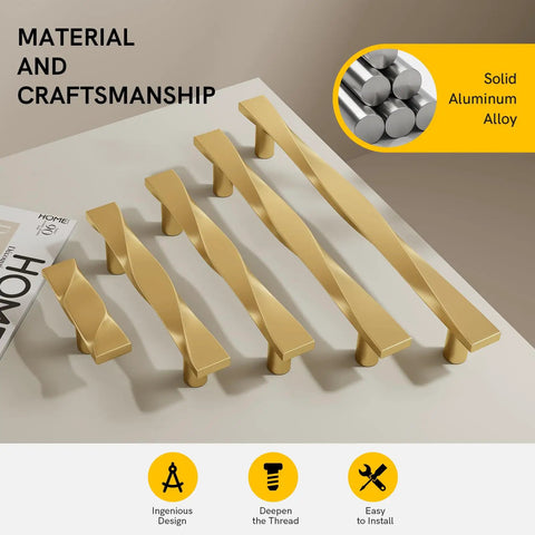Heavy Hitter Gold Cabinet Pulls 20 Pack With 3 Inch Hole Centers And Hefty Zinc Alloy Drawer Handles For Kitchen Renovations That Mount With No Sweat And Bring Killer Swag To Your Cabinet Doors, solid aluminum alloy handles in brushed gold finish.