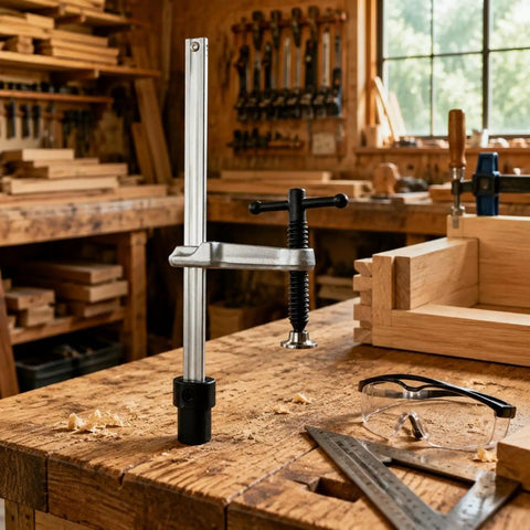 Heavy Duty Insertion Table Clamp Fixture With Ratchet Lock For Metalworking And Carpentry Benches Grab And Go Bench Hole Clamp Alloy Steel Holding Device With 160 By 80 Base And 20mm Spacing in woodshop bench