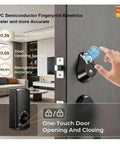 Next Level Smart Electronic Deadbolt Lock Providing Zero Drama Keyless Access With Lightning Biometric Scan and Remote Tap Control for Rock Solid Home Fortress Setup That Works Like Magic shown with one-touch fingerprint access on a modern door.