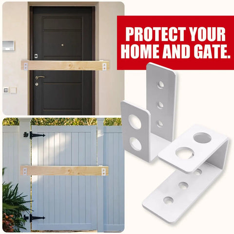 2 Pack Heavy Duty 2x4 Door Barricade Brackets For Indoor And Outdoor Security Delivers 700 Lbs Of Force Install In Minutes Thick 3.5mm Iron U Brackets Rust Proof Gate Bar Holder displayed on doors and gates.