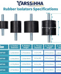 Rock Hard M8 Anti Vibration Rubber Isolator Mounts 4 Pack specifications showing sizes and dimensions of rubber mounts.