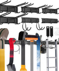 96 Inch Heavy Duty Wall Mounted Tool Organizer With Assorted Hooks And Slot Boards For Garage Storage Rack shown with various hooks and tools.