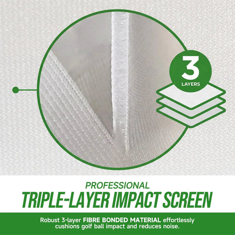Close-up of triple-layer 3D air mesh design in Impact Golf Screen for Indoor Practice and Launch Monitor Training