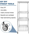Heavy Duty Metal Wire Shelving Rack With Smooth Rolling Casters And 550 Lb Load Capacity Built Like A Tank Steel Storage Rack showcasing universal wheels and ventilation.