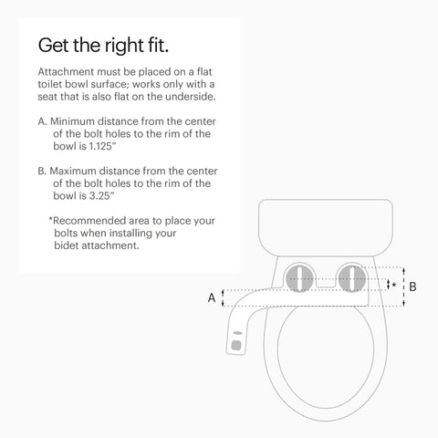 Diagram showing installation measurements for FreshSpa Thinline Precision Bidet Attachment For Toilet Seats With Adjustable Water Pressure.