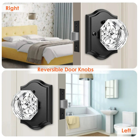 Dope Matte Black Diamond Crystal Door Knobs With Lock For Bedroom And Bathroom Privacy Glass Door Hardware