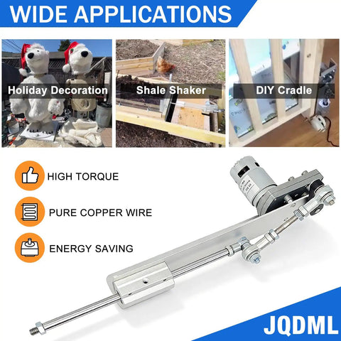 Really Badass Reciprocating Linear Actuator With Plug And Play Remote Timer Controller For Adjusting Stroke On Diy Projects Holiday Decor And Mixing Or Bending Tasks Powered By Dependable 24V Dc 775 Motor, showing applications in holiday decor and DIY projects.