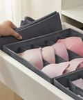 4 Piece Foldable Fabric Drawer Organizer Set For Socks And Underwear Storage Using A Nifty Layout To Keep Your Closet Clean Maximize Dresser Space While Delivering Zero Extra Stress Overall with pink bras arranged.