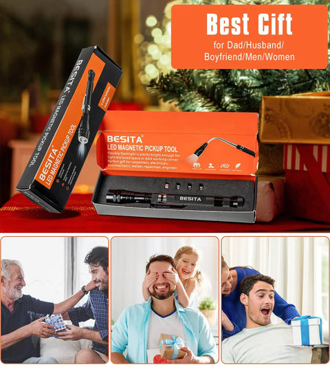 Magnetic Pickup Tool With LED Light And Telescoping Magnet Flashlight, Versatile Grabbing Tool With 360 Degree Illumination For Hard To Reach Spots, Ideal Gift For Fathers Day Dads Husbands Boyfriends And Handy Women