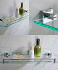 Ventus Bathroom Shelf Chrome Finish With Glass Inset Solid Brass Construction Rust Resistant Holds Toiletries