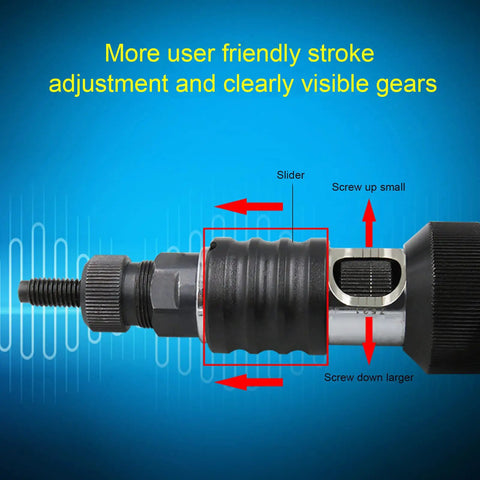Pro Grade Heavy Duty Pneumatic Riveter Kit With Air Hydraulic Rivet Nut Tool For M3 To M8 Fasteners features user-friendly stroke adjustment.