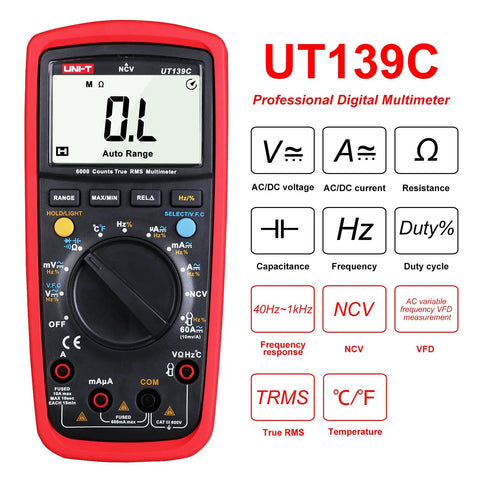 UT139C Digital Multimeter Auto Range True RMS Meter Handheld Tester display and functions