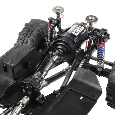 Front view of Beefed Up Front Planetary Gearbox Transfer Case Drive Shaft Skid Plate Set for 1/10 RC Rock Crawler SCX10 II 90046.