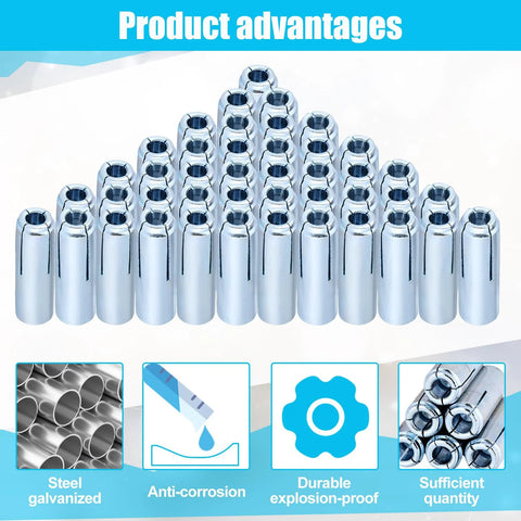 50 Pcs Drop In Anchors Zinc Plated Inner Female Thread Expansion Anchors For Solid Concrete 3/8 Inch Female Thread Easy Install