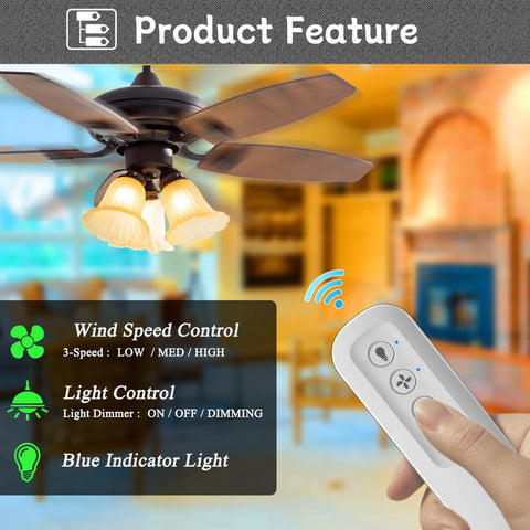 Ceiling Fan Remote Control Replacement With Wall Bracket No Fuss Setup 3 Speed Settings And Light Dimmer Remote in use