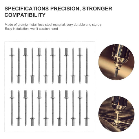 50 Pc Stainless Steel Closed Blind Rivet Kit with Smooth Dome Heads displayed on white background for precision and strength.
