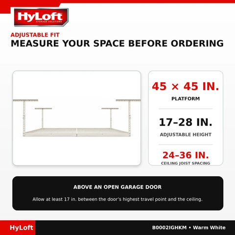 Keep That Garage Floor Clear Heavy Duty Overhead Storage Rack Adjustable Ceiling Mount 45 By 45 Inch Steel Hanging Shelf dimensions and specifications.