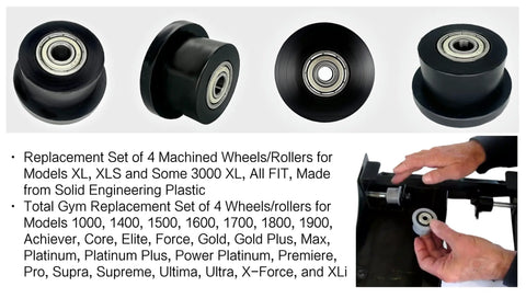 4 Pack Universal Gym Machine Roller Wheels Heavy Duty Black Plastic Rollers for Multi Model Home Fitness Equipment Direct Replacement