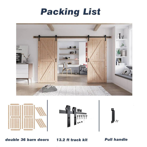 Premium Grade Spruce Double Barn Door With Heavy Duty Mounting Hardware Included Tough As Nails Durability 36 inch double doors with track kit.