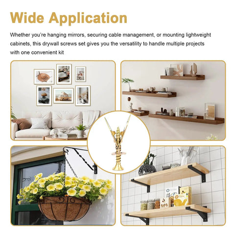 Heavy Hauling Self Drilling Drywall Anchors With Screws Kit for hanging frames, shelves, and flower baskets. Easy installation.