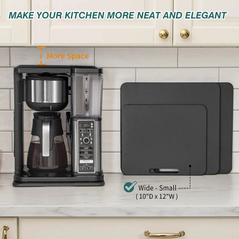 Heavy Duty Metal Appliance Slider And Smooth Glide Tray For Coffee Makers Air Fryers Under Cabinet Kitchen Game Changer Easy Pull Out Slide Guard Protector Mat on countertop.