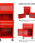 Heavy Duty 6 Drawer Rolling Tool Chest With Lockable Mobile Cabinet For Garage Workshop shown in red with detachable drawer chest.