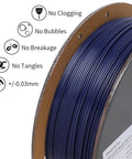 Top Shelf Fast Printing 3D Printing Filament PLA Plus 1.75mm Pro Grade High Speed Material For Killer Precision One Kilogram Heavy Duty Cardboard Spool with smooth dark blue filament.