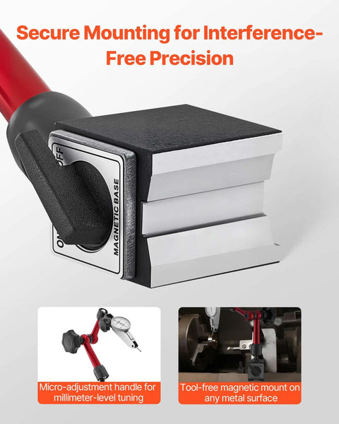 Dial Test Indicator With Universal Magnetic Base And Storage Case 0.0005 Inch Accuracy 0 To 0.03 Inch Travel Micro Ball Handle