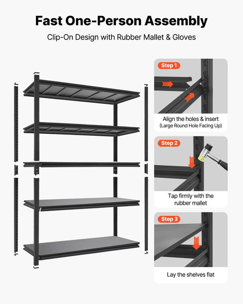 Fast assembly instructions for Top Notch Five Tier Garage Shelving Rack With Adjustable Steel Utility Shelf Holding 3000 Lbs.