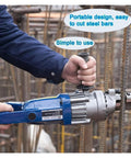 Person using Electric Hydraulic Rebar Cutter For Construction Sites, Pro Grade, Heavy Duty Sparks Free on steel bar