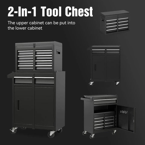 Badass Rolling Tool Chest With Detachable Top Box And Lockable Casters For Tough Shop Storage Featuring Beefy Cold Rolled Steel Build And Sleek Black Finish