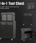 Rolling Tool Chest With Five Lockable Drawers, Smooth Action Slick Wheels, Includes 154 Piece Socket Wrench Kit, Detachable Top Box For Jobsite Hauling, Heavy Duty Black Steel Mechanic Toolbox Boss Quality Storage displayed from various angles showing drawers and compartments.