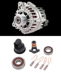 Tough As Nails Alternator Rebuild Kit Featuring Premium Slip Ring Brushes And Robust Bearing Set with alternator and components.
