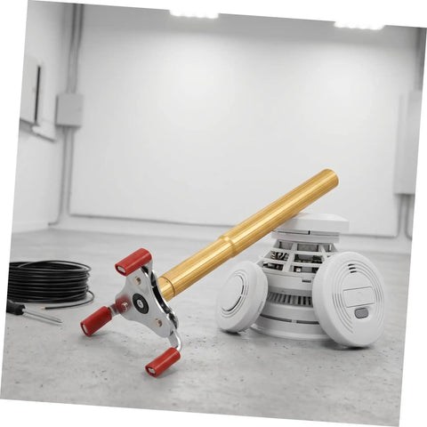 No Sweat Smoke Sensor Removal Tool With Slick Aluminum Extension Pole for high ceiling smoke detector extraction.