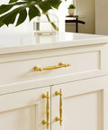 Heavy Duty Vintage Gold Cabinet Drawer Pulls Sweet Set Of 10 Handles With Antique Brass Finish on white kitchen furniture.