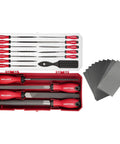 27 Piece Metal File Set With Flat Half Round Round And Triangle Files 12 Needle Files 10 Sandpapers And A Wire Brush For Metalworking