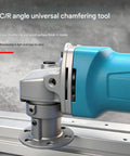 Close-up of Heavy Lift Aluminum Alloy Grinder Chamfer Tool With Ergonomic Grip For Crisp Precision Tapering and Rock Solid Construction to cut through metal.