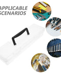 Grab And Go Portable Plastic Toolbox With Handle, Large Capacity Craft And Hardware Organizer, seen from above with multiple tools around.