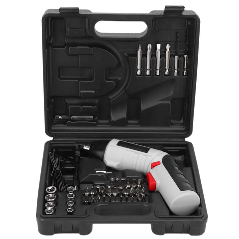 Heavy Duty Cordless Electric Drill And Driver Combo Kit With Slick Operation And Kickass Torque For No Sweat Diy Fixes Or Pro Jobs Featuring 36 Rugged Drill Bits And Eight Flexible Socket Sizes in a compact case.