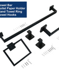Matte Black 5 Piece Bathroom Hardware Set With 24 Inch Square Towel Racks, SUS304 Stainless Steel Towel Bar Set components