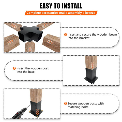 Pergola Diy Kit 4x4 With 5 Way Wood Bracket And Post Anchor, Black Powder Coated Elevated Wood Stand For Beams, Perfect For Pergolas And Gazebos, Inner Size 3.5x3.5, Heavy Duty Steel Frame